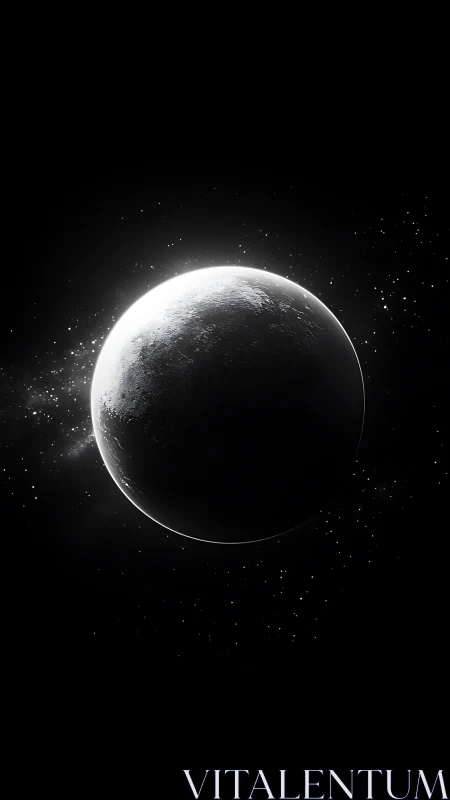 Rendered planet sphere shows illuminated crescent in dark space