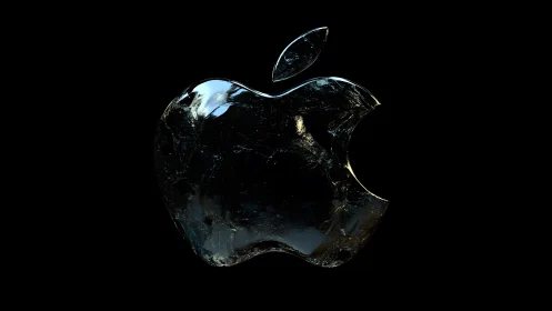 Shattered Glass Apple Logo on Black Background, Digital Art.