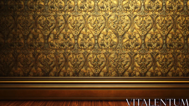 Ornate gold wall paneling with decorative trim and floor.