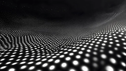 Abstract black and white dotted wave pattern, futuristic digital art.