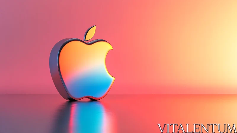 3D metallic apple silhouette glows in warm gradient light.