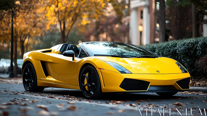 Yellow convertible sports car parked on a leafy city street