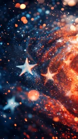 Glowing starfield flows through abstract red and blue nebula