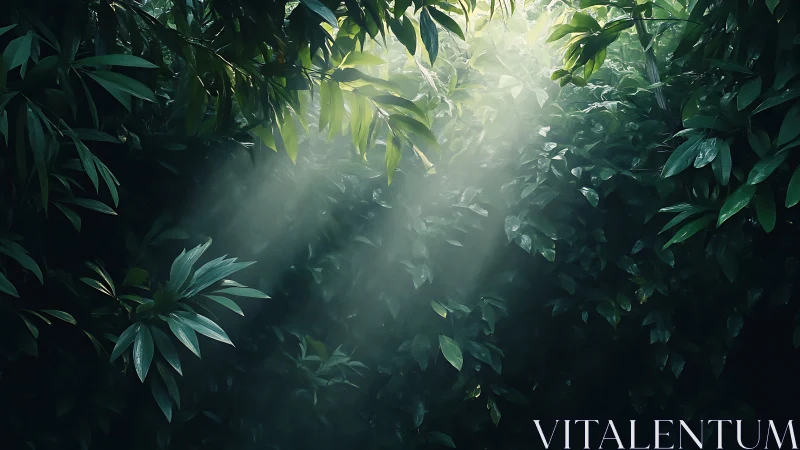 Emerald Canopy: Volumetric Light Through Dense Tropical Foliage.
