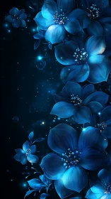 Glowing Blue Flowers Dance in Enchanted Darkness