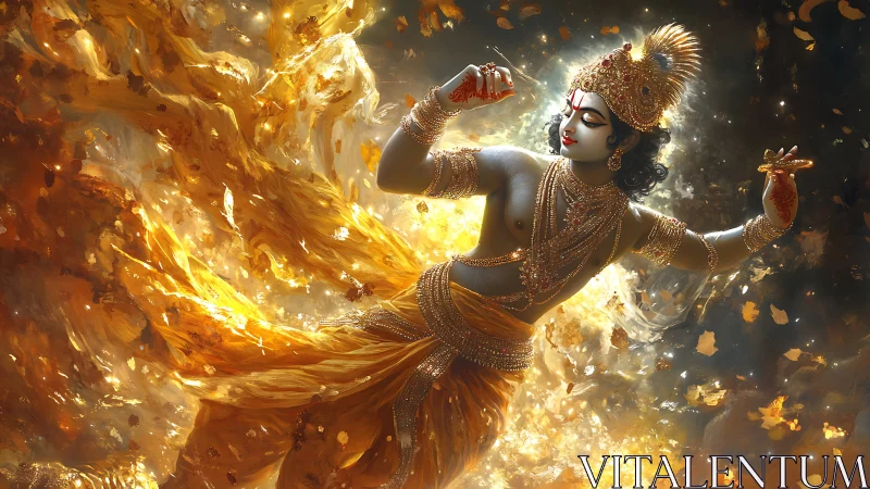 Divine figure dancing in swirling golden luminous fire