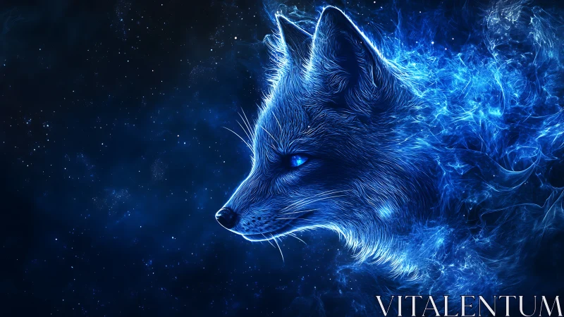 Luminescent cosmic fox profile rendered in electric blue energy