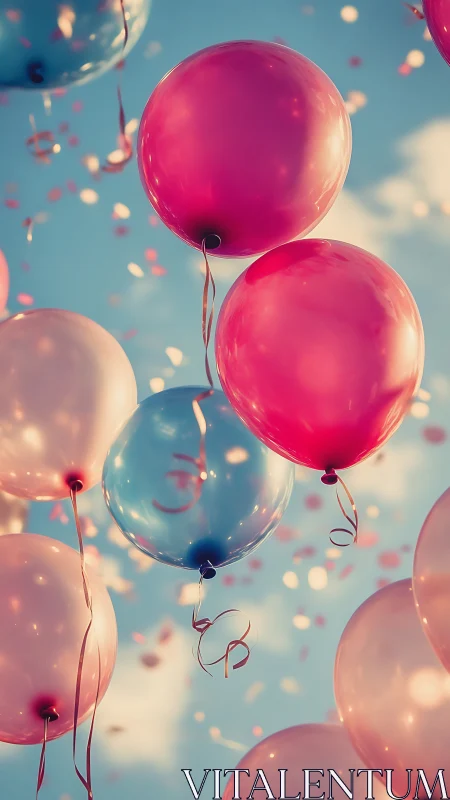 Colorful Balloons Dancing Against a Sunny Blue Sky