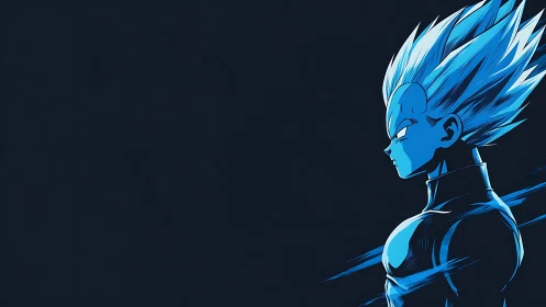 Blue-tinted anime warrior profile on dark negative space background.