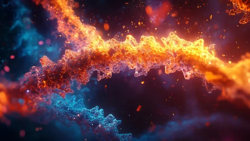 Glowing DNA currents weaving fire and starlight together.