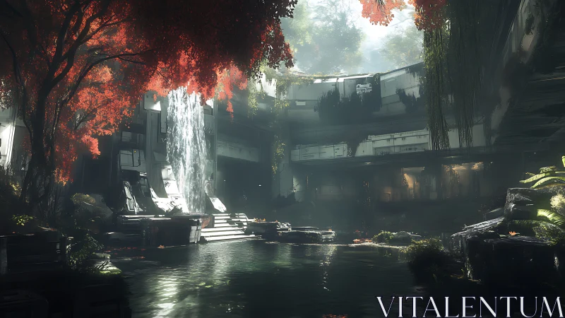 Sci-Fi Courtyard: Futuristic Architecture Meets Verdant Oasis.