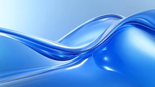 Shiny Blue Abstract Waves in Minimalist Digital Art Style.