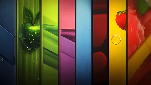 Juicy color stripes with glossy fruit and playful light.