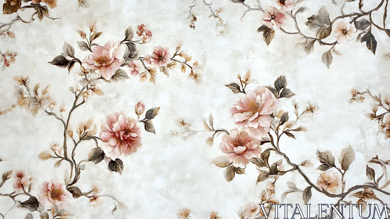 Delicate floral branches rendered in soft watercolor tonal layering