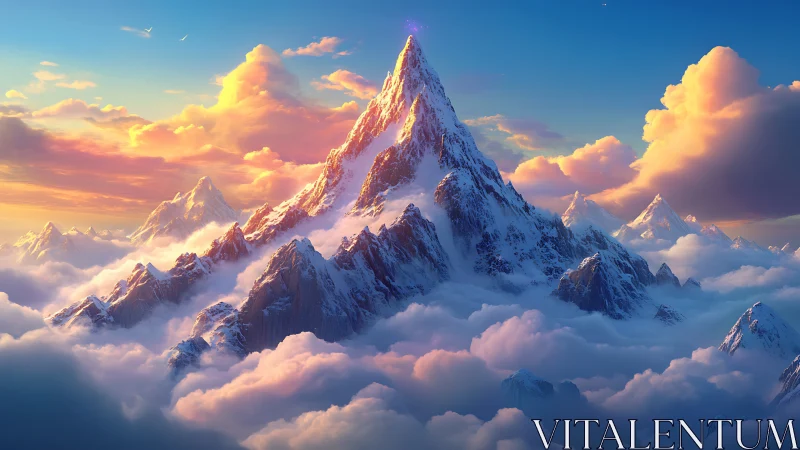 Cloud seas crown a luminous fantasy mountain kingdom