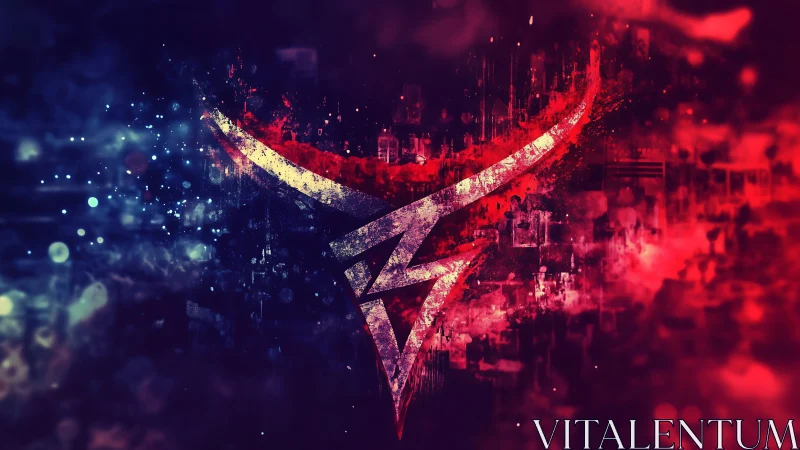 Bull horn emblem with lightning bolt on red blue background