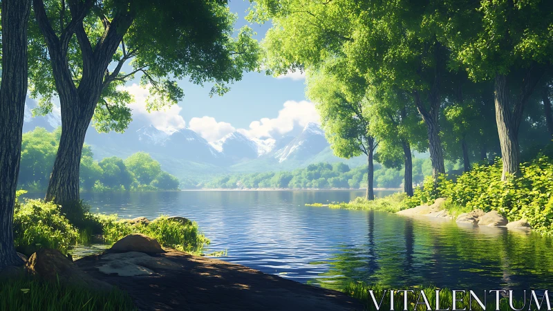 Alpine Lake Vista Through Cathedral Forest Canopy