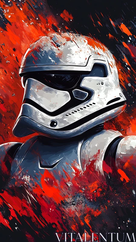 Armored sci fi soldier amid blazing red energy storm.