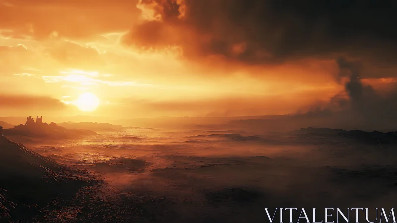 Ashen horizons and a molten sunset over forsaken ruins.