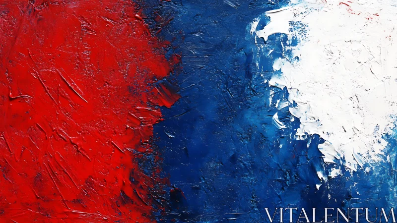 Abstract French Flag Inspired Textured Painting in Bold Colors.