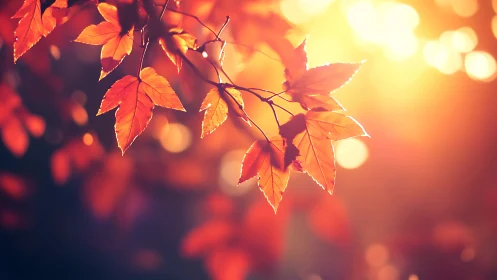 Amber leaves drifting through molten autumn sunlight.