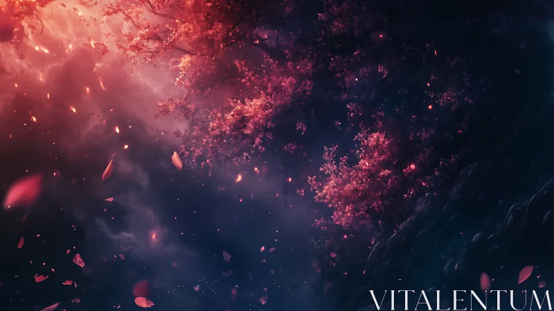 Starlit cherry embers drifting through midnight clouds.