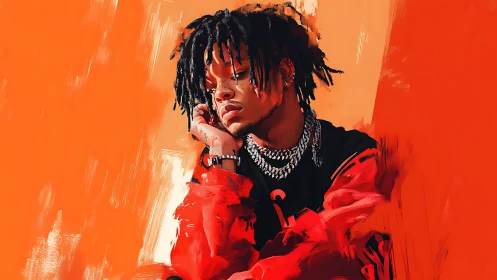 Vibrant digital portrait captures reflective streetwear style.