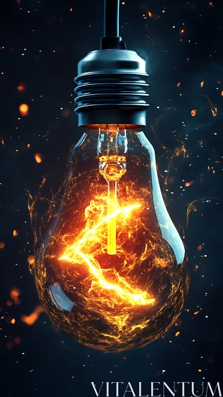 Incandescent bulb with plasma filament against dark background.