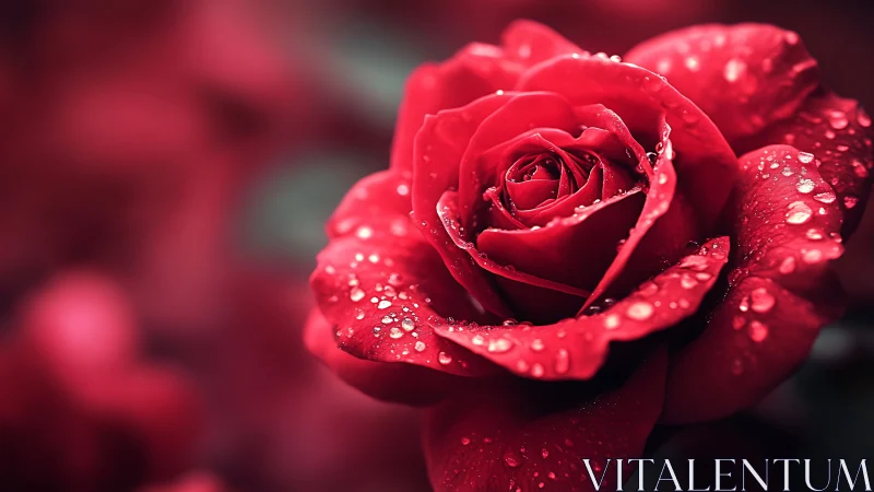 Red Rose with Water Droplets. Macro Photography