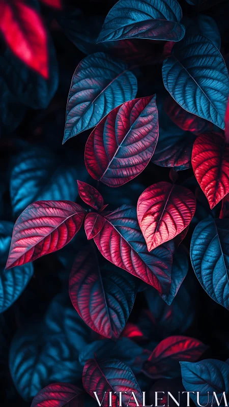 Leaf surfaces display alternating red and blue color treatment