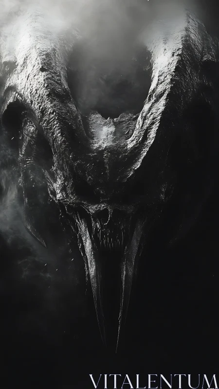 Midnight abyssal skull looms from smoke and shadowed void.