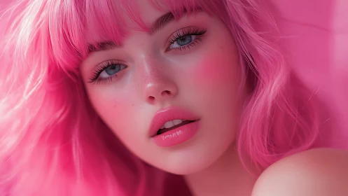 Soft pink daydream with a glowing, freckled gaze.