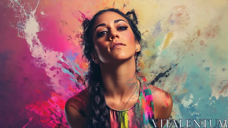 Confident female portrait merges photoreal detail with painterly abstractions