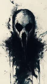 Ink-spattered wraith skull drips from a stark pale void.