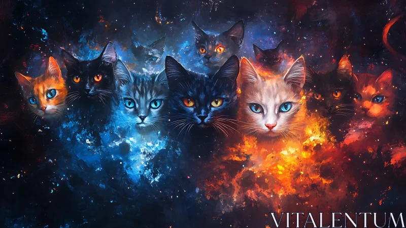 Cosmic Cats: Fire and Ice in Ethereal Harmony.