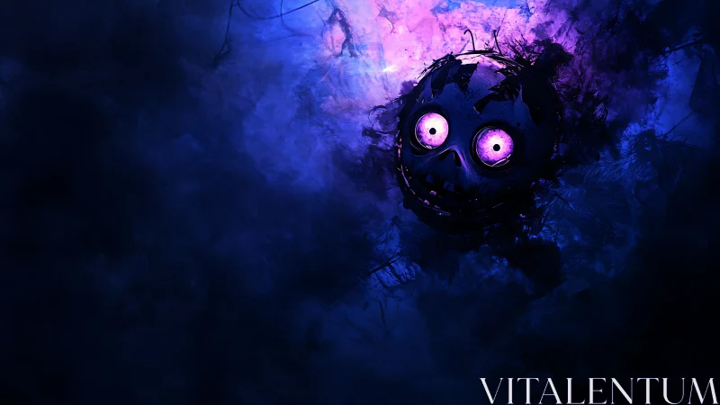 Glowing purple skull face emerges from swirling cosmic mist