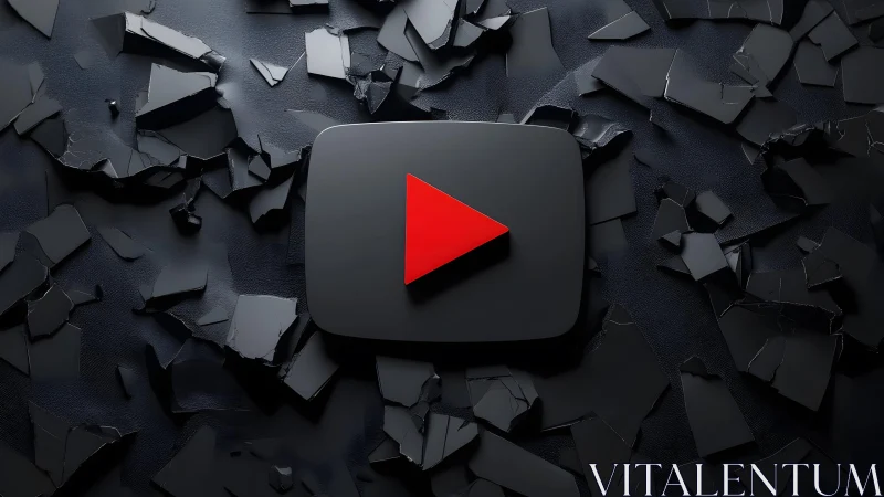 YouTube play button icon on shattered black background, 3D style.