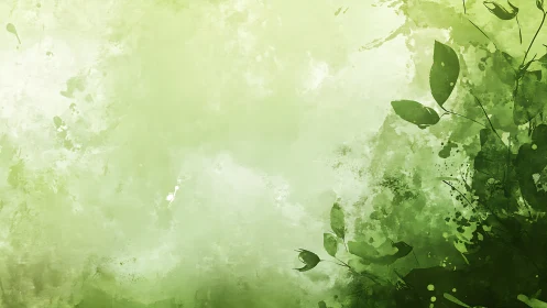 Abstract green foliage silhouette blends with soft painted haze