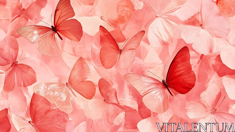 Scarlet butterflies drift across layered translucent wings