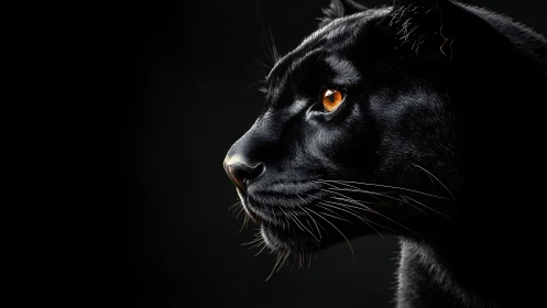 Melanistic Feline Profile: Luminous Amber Ocular Features Against Darkness.