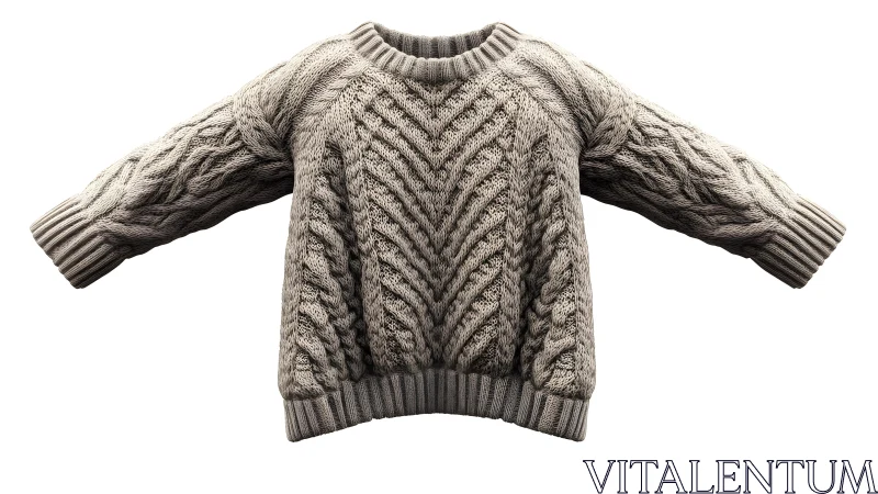 Cozy gray cable-knit sweater in classic winter style on white background.