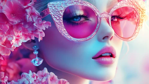 Dreamy pink diva gazes through crystal glasses in bloom