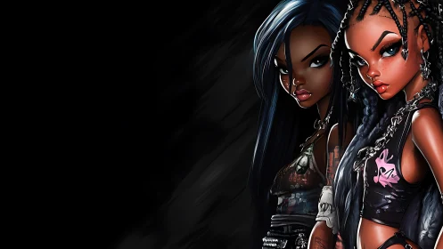 Stylized urban duo in high-contrast digital character art.