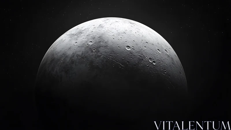 Crescent lunar surface in stark monochrome space view.