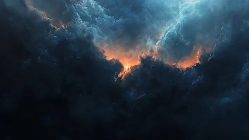 Volumetric storm clouds with central orange plasma break