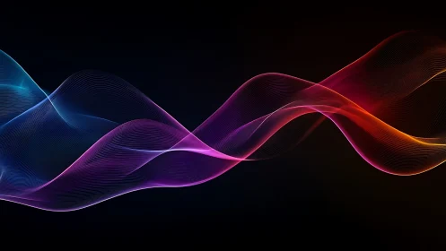 Colorful light wave forms intersect across dark gradient space