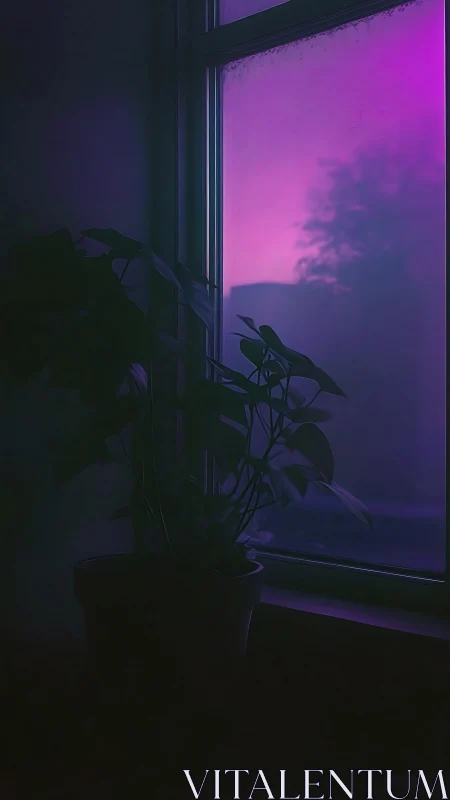 Soft purple twilight glows through a quiet window view