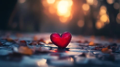 A Glowing Red Heart Rests Peacefully in Morning Light