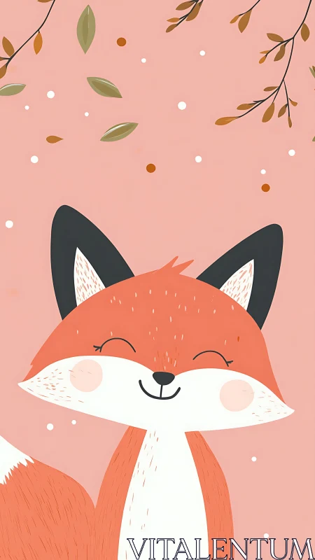 Smiling autumn fox sharing cozy woodland happiness.