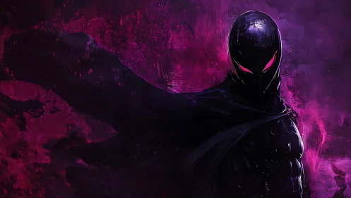 Shadowed neon vigilante amid swirling violet energy.